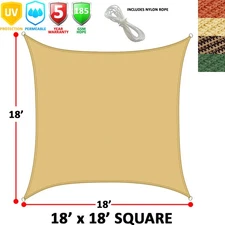 NEW! SUN SAIL SHADE - SQUARE CANOPY COVER - OUTDOOR PATIO AWNING - 18' SIDES