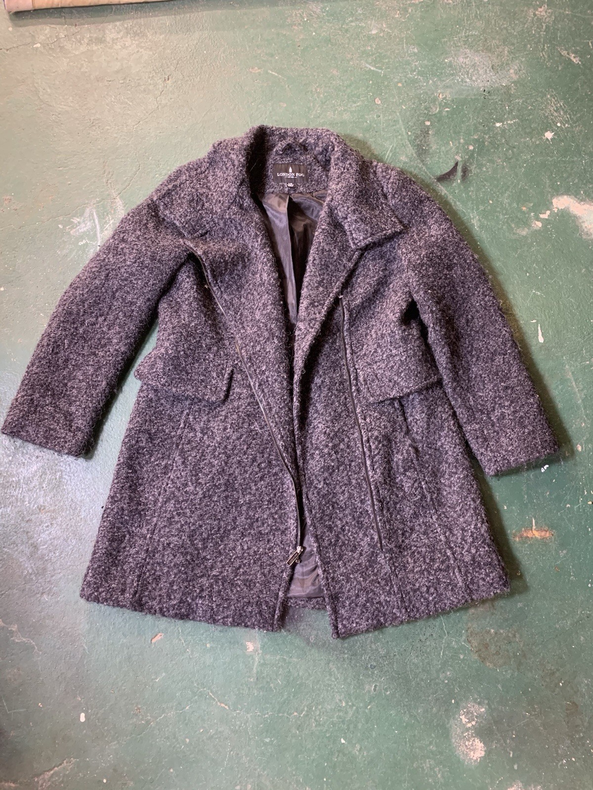 London Fog Women's Gray Wool Blend Zip Coat Lined Mid-Length Long Sleeve L