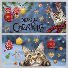 100 PCS Christmas Window Cling Sticker, Xmas Bell Ball Ornaments Cat Snow for Ho