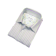 Robert Graham Tailored Fit Shirt 16.5 42 L Green Purple Pastel Striped Stains