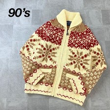 90 S Photos Full Zip Cowichan Knit Unbleached Red