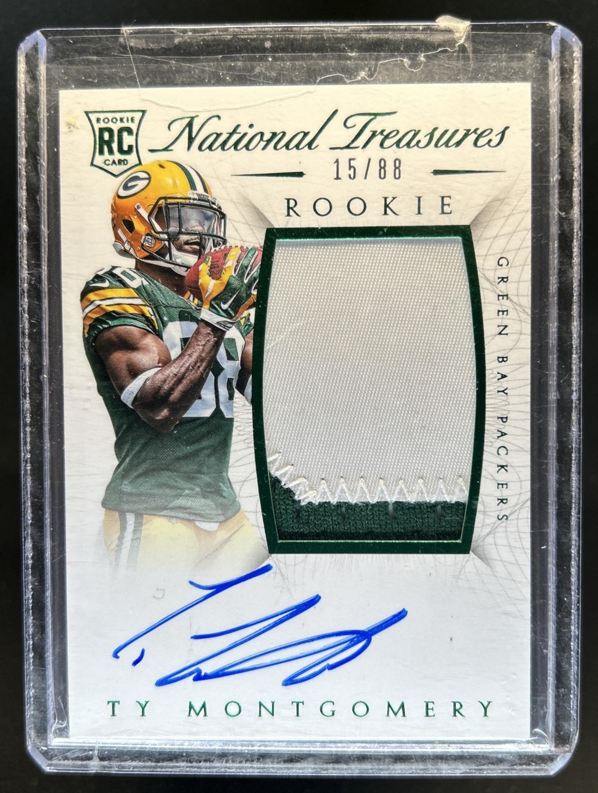Ty Montgomery Panini National Treasures #124 Autograph Patch Green