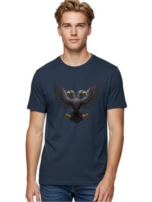Double-Headed-Eagle Mens Graphic Tee, 100% Cotton, Casual Summer Wear