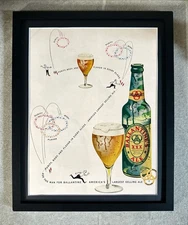 Framed Vintage 1949 Original Magazine Ad Ballantine Ale Beer Bottle & Glass