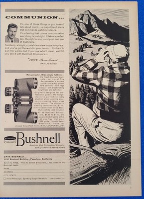 1957 BUSHNELL RIFLESCOPE RANGEMASTER WIDE-ANGLE BIONOCULARS ORIGINAL PRINT AD