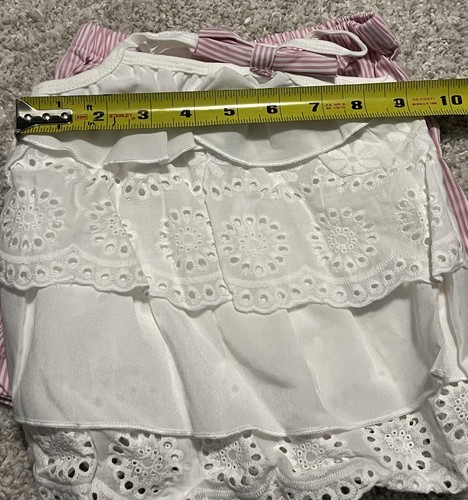 Top con volant e occhielli bianchi e camicie a righe rosa e bianche vestito bambina 2-3t - Foto 7 di 9