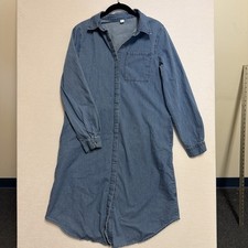 Denim blue button up dress Small women. Pockets