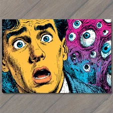 Art Print Pop Art Man Surprised Blue Eyes Yellow Face Comic Style Retro Expressi