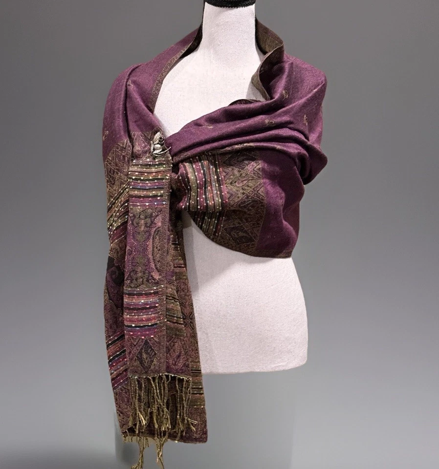 Juego de regalo vintage mantón pashmina púrpura y broche de mediados de siglo de astilla esterlina regalo Foto 3 de 4