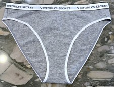 Victoria Secret Logo Waist Cotton Cheeky High leg Brief Gray  White Trim XL XXL