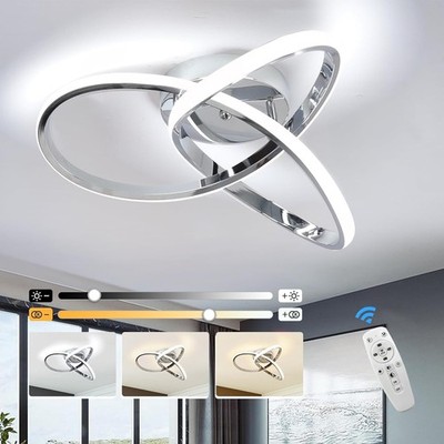 EIDISUNY 40cm dimmbare LED Deckenleuchte 42W modern silber Unterputz Lampe + Re
