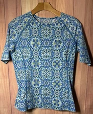 Coolibar Women’s High Tide Short Sleeve Swim Shirt UPF 50 Sun Protection Blue XS