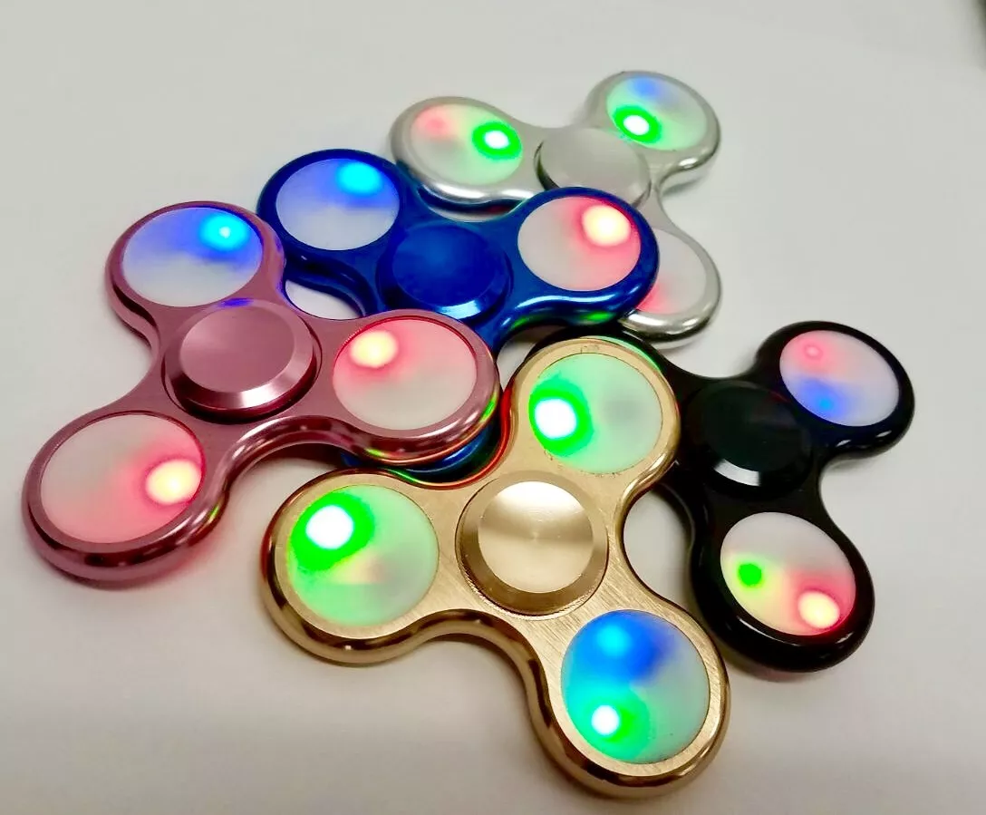 Aluminum Hand Spinner Tri Fidget LED Light up Switch Button EDC ADHD figit