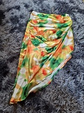 I Saw It First Runched Side Split Midi Skirt Orange Green Mulit Size 14 BNWT