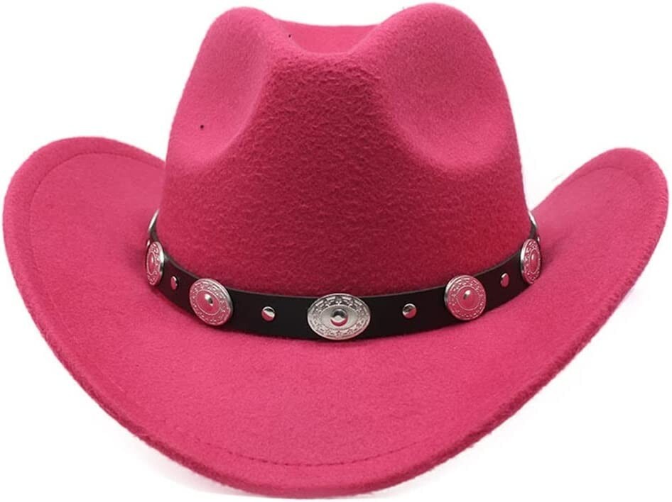 Pink Western Cowboy, Cowgirl Hat, Black Silver Strap, Men Women