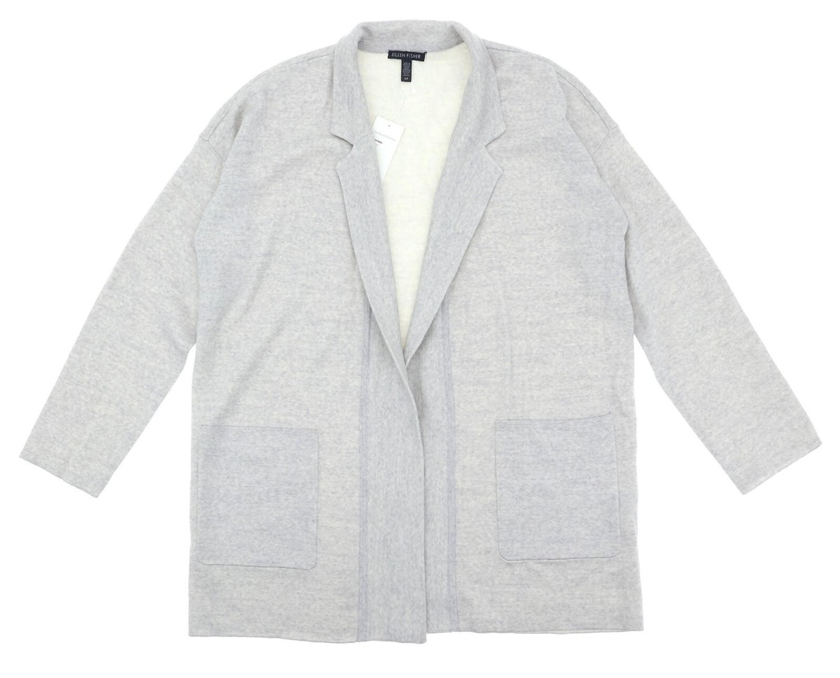 Eileen Fisher L42707 Grey Womens White Long Sleeve Open Cardigan