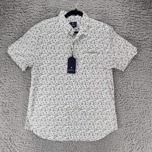Ben Sherman Shirt Mens Medium White Floral Print Short Sleeve Button Up *NWT*
