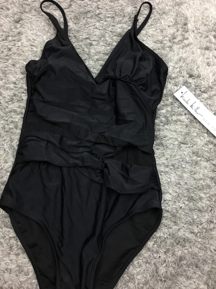 Nicole Miller One Piece Lightly Padded Swimsuit Size Small Black MSRP $120 - Image 2 of 4