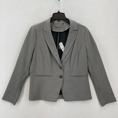 WHBM Women's 14 Plaid Two-Button Blazer Gray Plaid Houndstooth Business NWT
