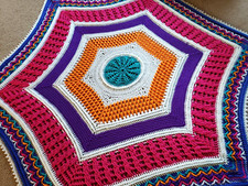 Mandala Boho Bright Handmade Crochet Afghan Throw Purple Pink Blue Hexagon