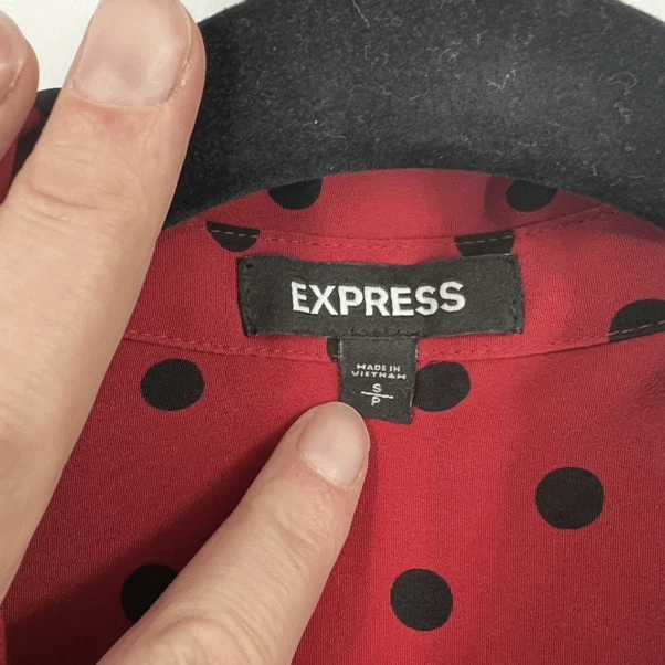 Express Polka Dot LS Button-Up Shirt Dress Red Black Small Office Career - Image 3 of 4