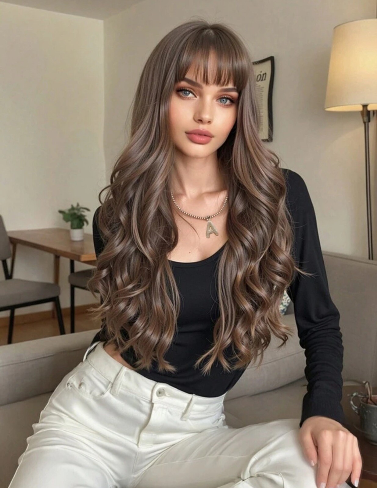 Perruque longue marron synthétique pour changer de look facilement au quotidien