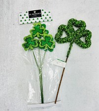3pc green glitter Shamrock Floral Picks Crafts St. Patrick's Day