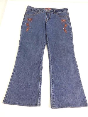 HIP JEANS Dunkle Waschung Bestickt Blau Denim Bootcut Capri Jeans Junior Größe 9