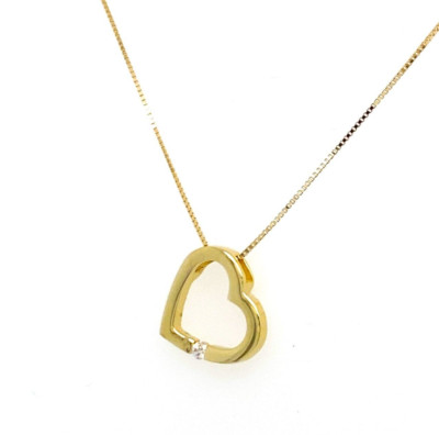 Herzform 14 Karat massiv Gold Halskette Anhänger an Kette mit 0,03 ct Diamanten