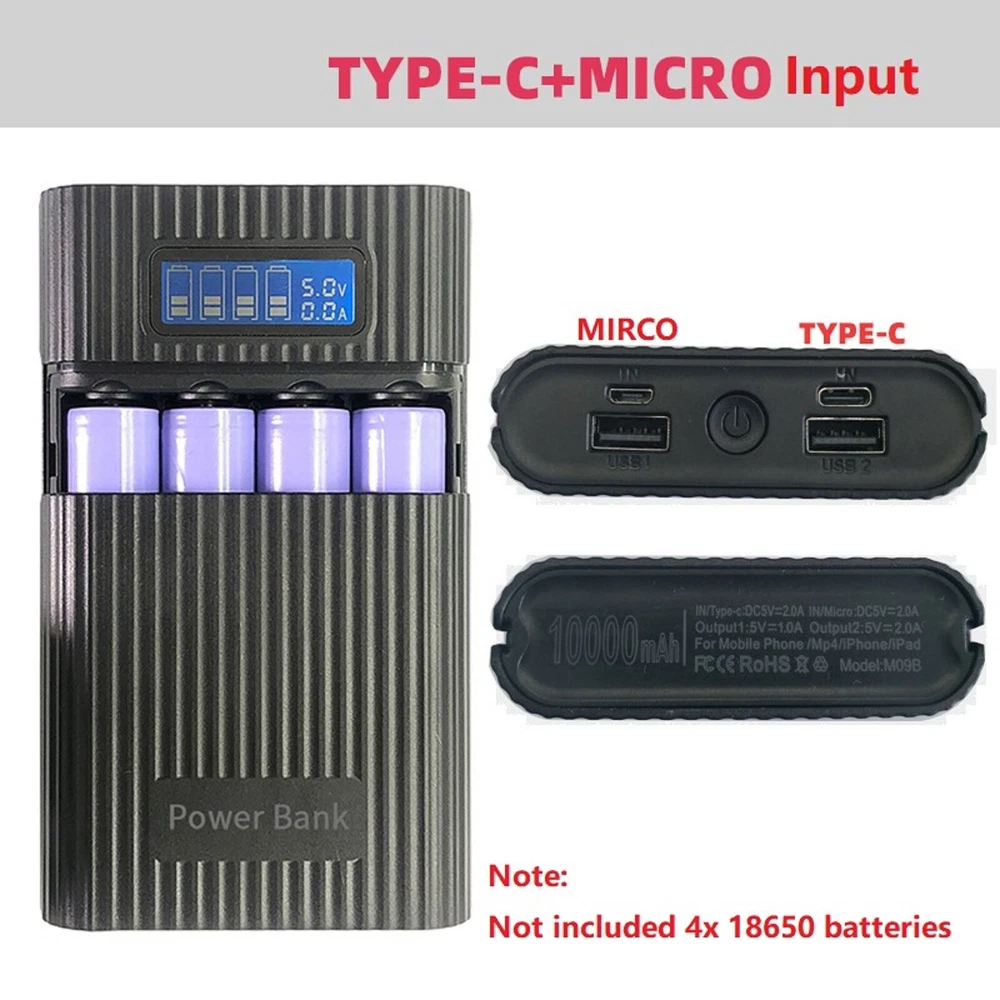 DIY 4x18650 Power Bank Case Kit with 2 USB Ports for Mobile Charging