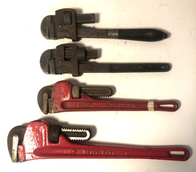 4 Vintage Monkey Pipe Wrench Lot 14'' 18'' GP Sears Danielson Walworth Stillson HD