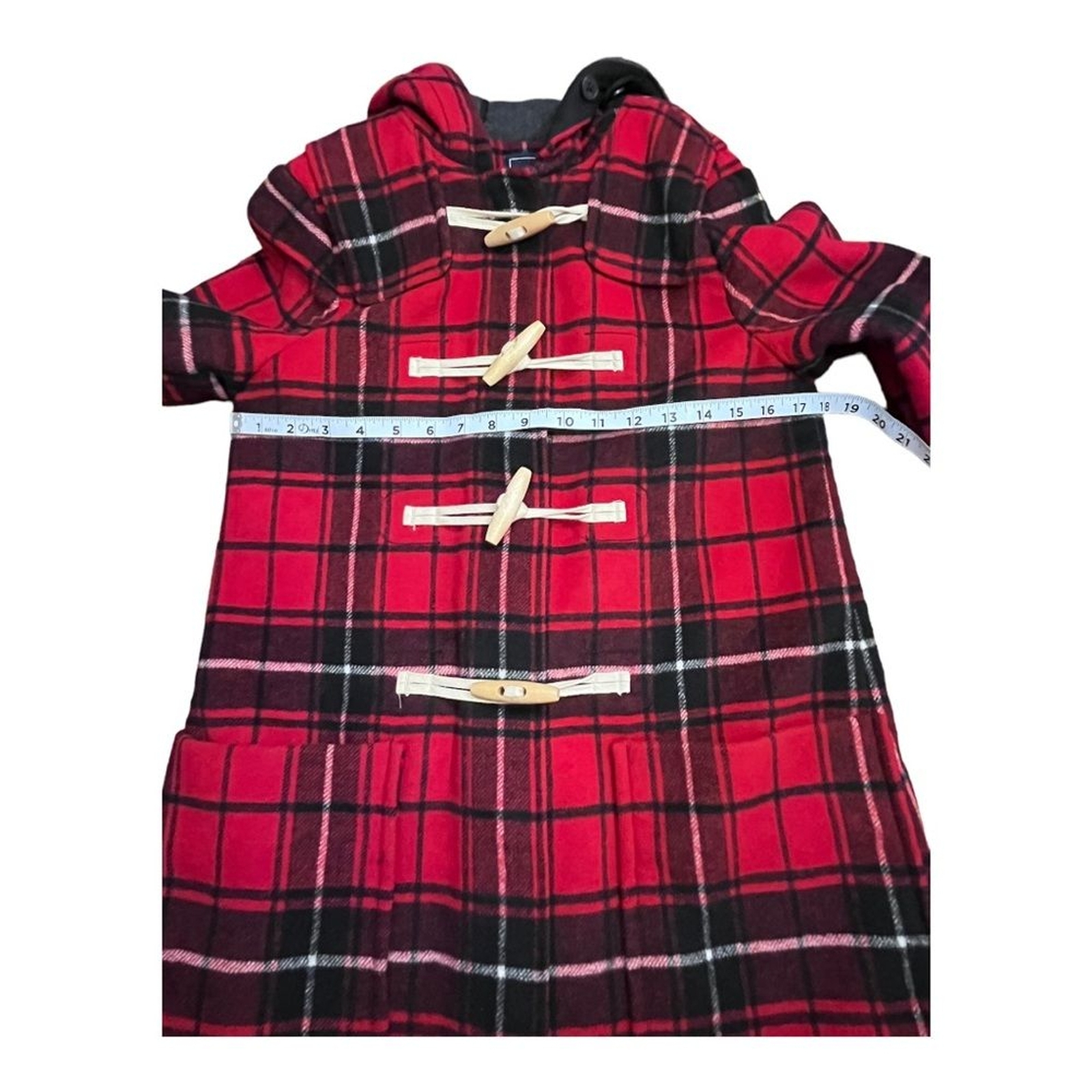 Gap Contrast Wool Blend Toggle Coat Red Black Pla… - image 5