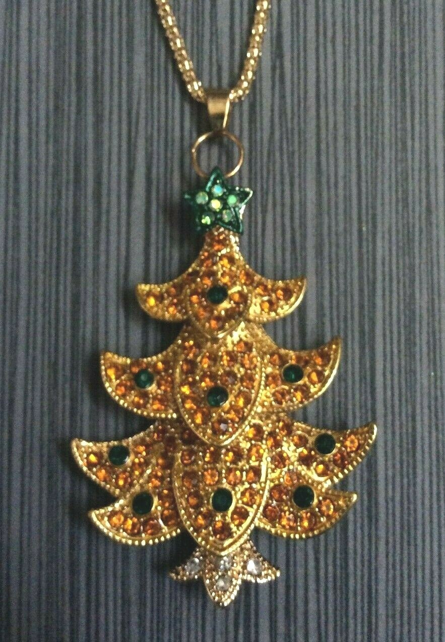 Betsey Johnson Sparkling Crystal Christmas Tree Pendant on Gold