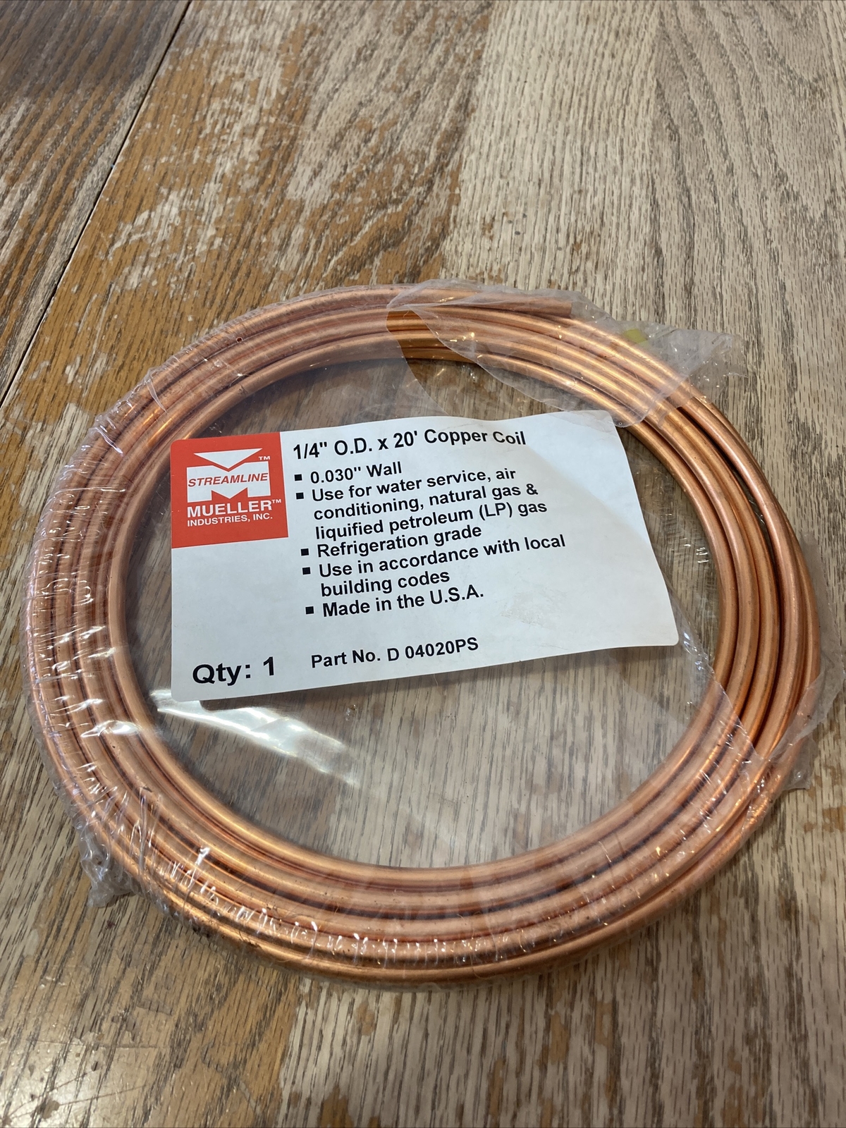 STREAMLINE MUELLER INC. D 04020PS 1/4" O.D. X 20' COPPER COIL