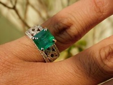 2.90 Ct Natural Emerald  Diamond Engagement Ring 925 Sterling Silver Size 7