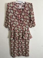 Vintage Amy-Deb Belted Red Floral Midi Dress Woman’s Size 8
