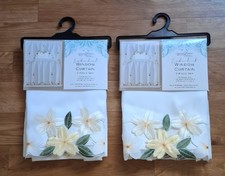 Embroidered Window Curtains 2 Packs American Linen 3 Pc. White Floral New