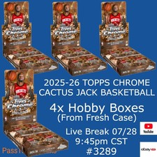 UTAH JAZZ 2025-26 TOPPS CHROME CACTUS JACK BASKETBALL - 4x Hobby Box BREAK 3289