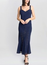 R&M Richards Navy Beaded Mermaid Evening Dress Made in USA Size 10