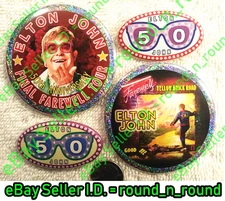 Elton John PIN BUTTON LOT 50th Annv Farewell Tour Christmas Gift Cyber Sale Rare