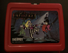 Lonchera y termo Beetlejuice 1989 roja con tapa taza coleccionable vintage