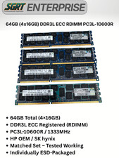 64GB (4x16GB) DDR3L ECC RDIMM PC3L-10600R HP 647653-081 SK Hynix