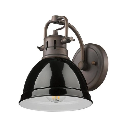 Golden Lighting Duncan 8.25 in. 1-Light Rubbed Bronze Vanity Light w/Black Shade - Picture 3 of 4