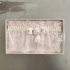 Vintage Hallmark White Lace Bridal Garter with Ribbon Rose Wedding Accessory