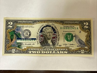 Arkansas Statehood $2 Two-Dollar Colorized U.S. Bill AR State *Legal Tender*