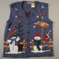 Vintage Bobbie Brooks Fall Vest Womens Medium Christmas Knit Sweater Snowman