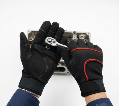 Mens Work Gloves Synthetic Leather Palm Padded Safety Gloves Black Blue S to XXL