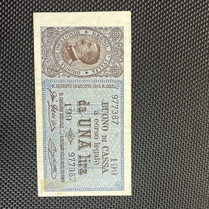 Italy 1914 2 Lire Buono di Cassa Banknote (Decreto 18 Agosto 1914 N.828)