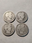 Lot of 4 Barber Quarters 1914 P 1915 D 1916 PD 90% Silver Good+ #B75