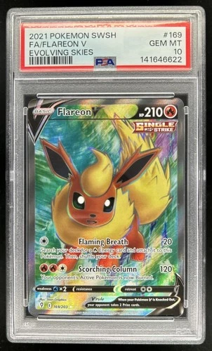 2021 Pokemon SWSH Evolving Skies Flareon V #169/203 PSA 10 GEM MINT